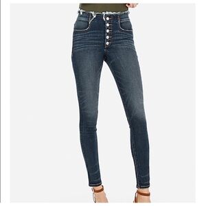 Express Dark Blue Stretch Denim Perfect Skinny Ankle Jeans Button Fly 6